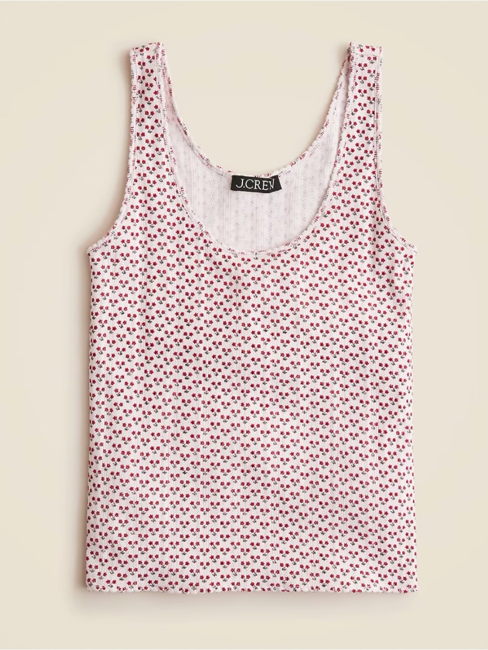 J.Crew Pointelle Tank Top in Ditsy Floral Ivory Red Cotton Knit Medium